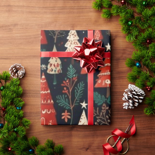 Colored Christmas trees Wrapping Paper (Holiday Gift)