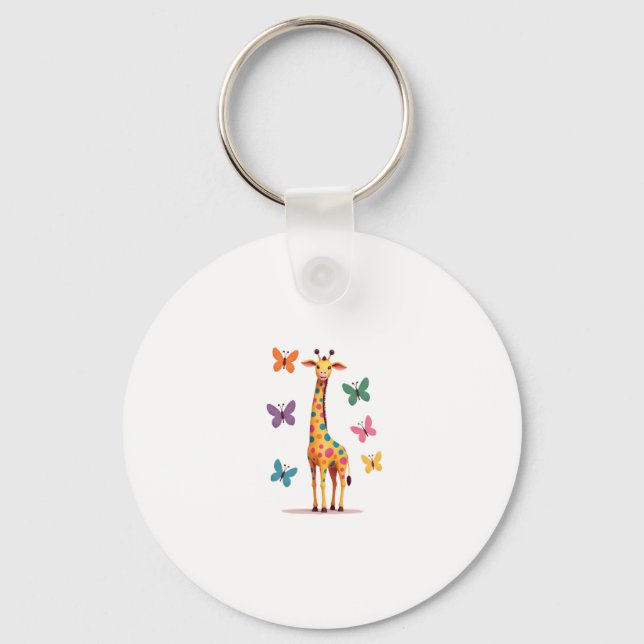 colored giraffe colorful butterflies giraffe Lover Keychain (Front)
