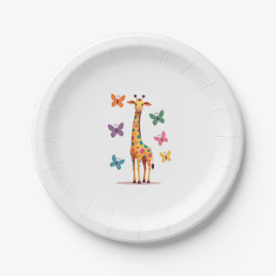 colored giraffe colorful butterflies giraffe Lover Paper Plate