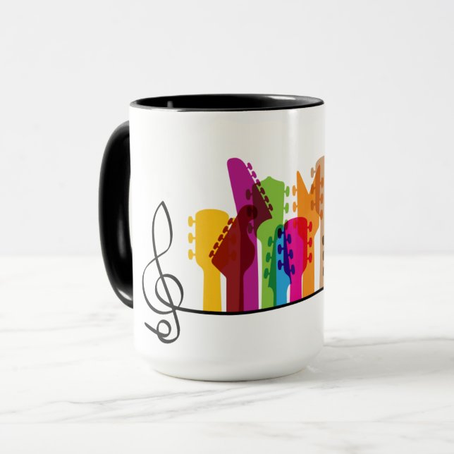 Colored guitar, guitars with music notes. Gitaris Mug (Front Left)