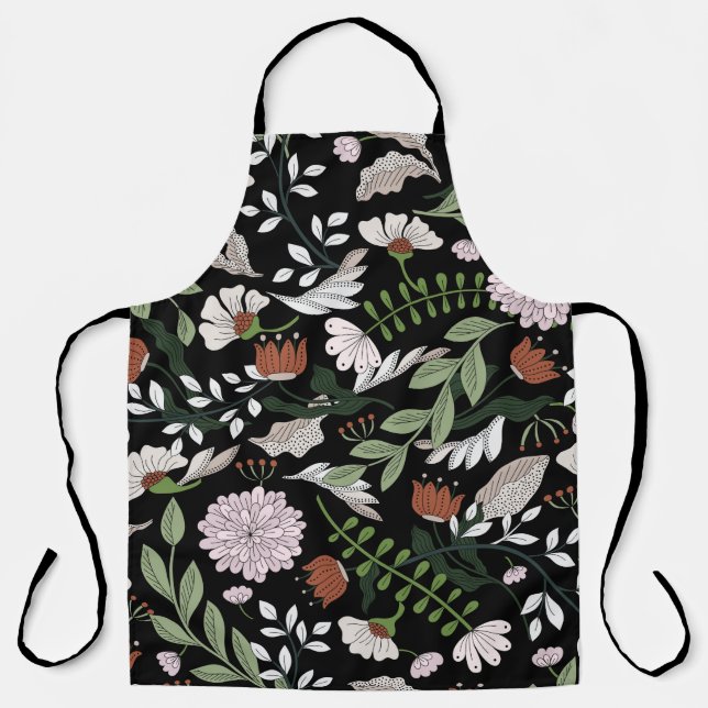 Colored hand painted seamless pattern with flowers apron (Front)
