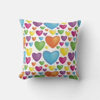 colored hearts throw pillow