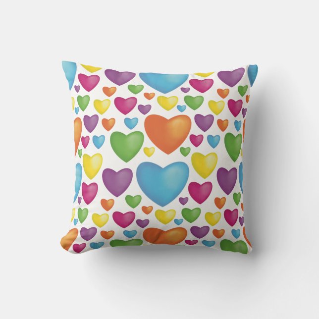 colored hearts throw pillow (Front)