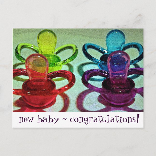 Colored Pacifiers Announcement Postcard (Front)