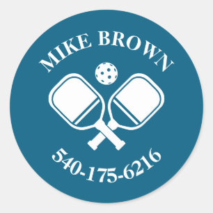 Colored Personalized Pickleball Paddle Butt Name Classic Round Sticker