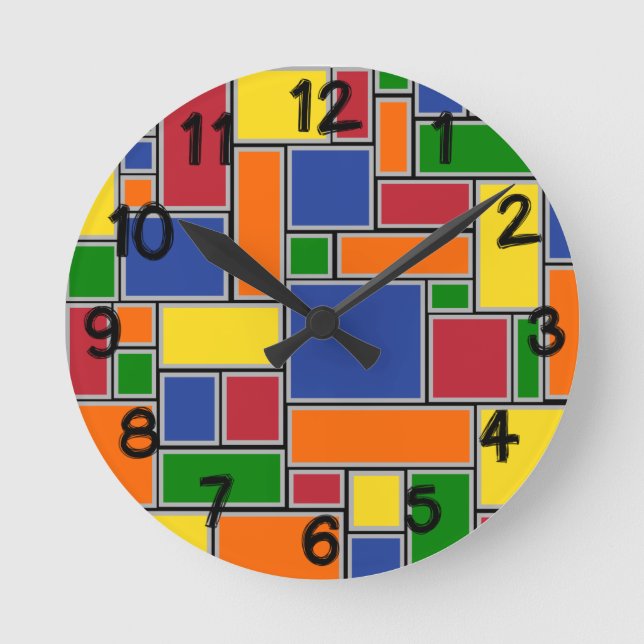 Colored Rectangles  Round Clock (Front)