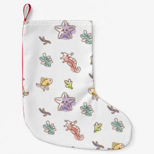 Colored sealife pattern with seastars and fishes v small christmas stocking
