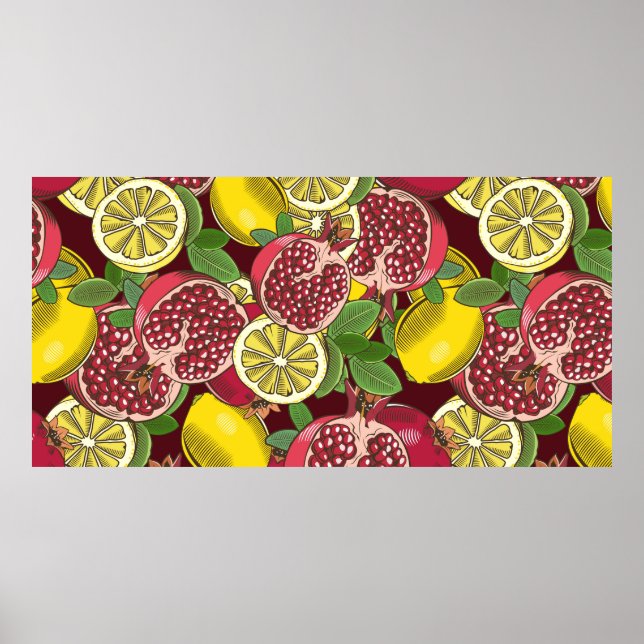 Colored seamless pattern with pomegranates and lem poster (Front)