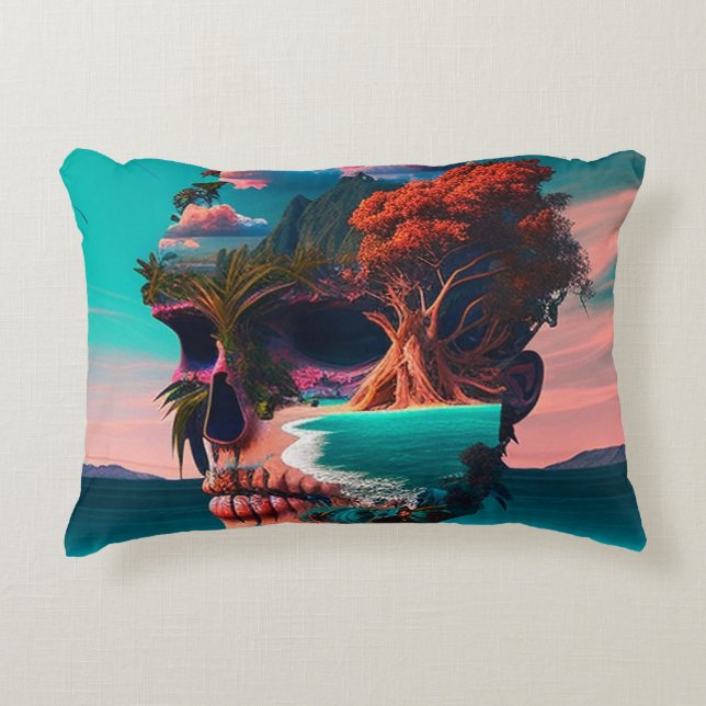 Colored Skull Head Accent Pillow (Front)