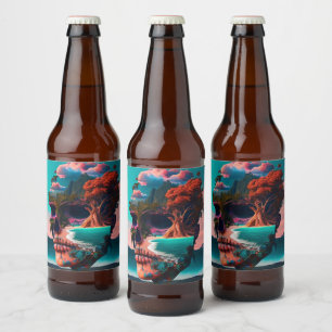 Colored skull head beer bottle label