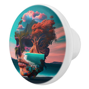 Colored skull head ceramic knob