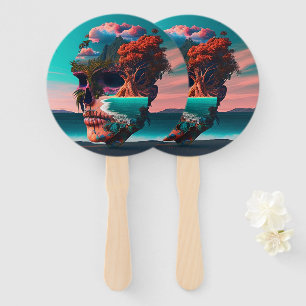 Colored skull head hand fan