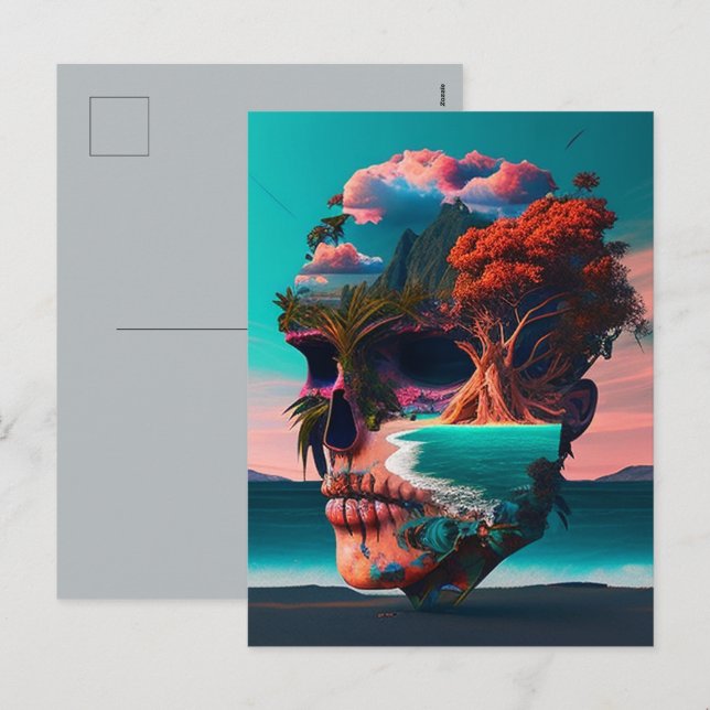 Colored skull head holiday postcard (Front/Back)