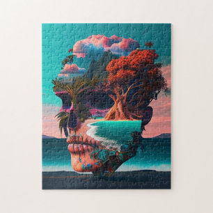 Colored skull head jigsaw puzzle