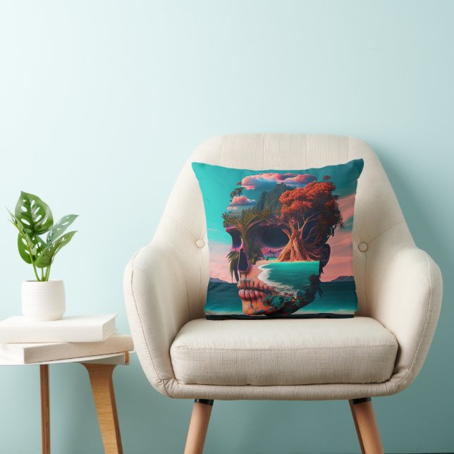 Colored skull head throw pillow (Chair)