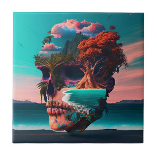 Colored skull head tile
