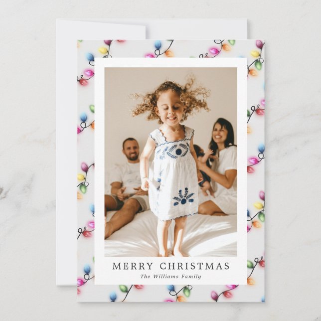 Colored String Lights Photo Christmas Card (Front)