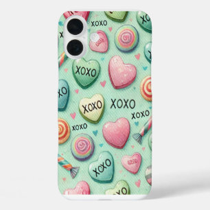 COLORED VALENTINE HEART SHAPED CANDY MESSAGES iPhone 16 PLUS CASE