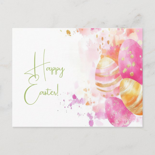 Colored watercolor Postcard with Easter Bunny (Front)