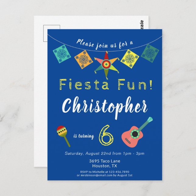 Colorée Fiesta Boys Anniversaire Fête Invitation (Devant / Derrière)