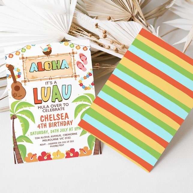 Colorée Hawaiian Aloha Luau Invitation Anniversair (Aloha Luau Birthday Invitation, Aloha Tropical Party Invite Template, Hawaiian Luau Summer Party)