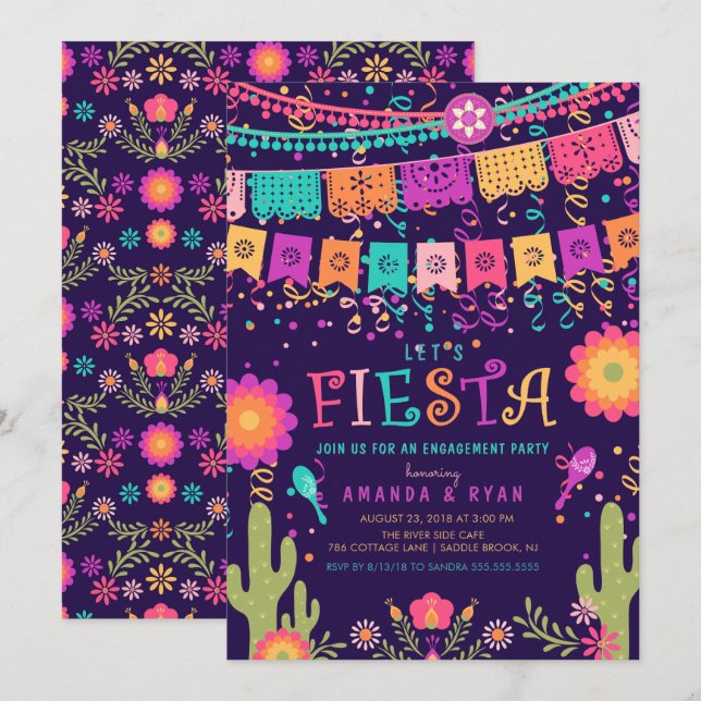 Colorée Invitation de Fiesta Engagement Party (Devant / Derrière)