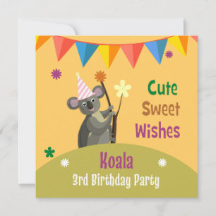 Colorée Koala Anniversaire Fête Invitation
