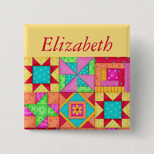 Colorée Patchwork Quilt Block Art Name Badge