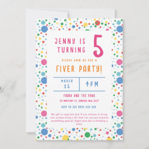 Colorée Pokadot Fiver fête Anniversaire Invitation