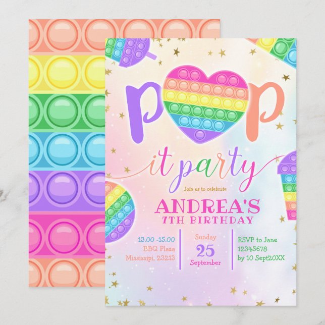 Colorée Pop it Anniversaire Fête Invitation (Devant / Derrière)