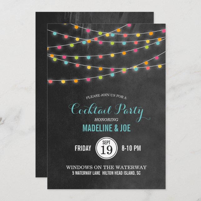 Colorée String Lights Cocktail Party Invitation (Devant / Derrière)