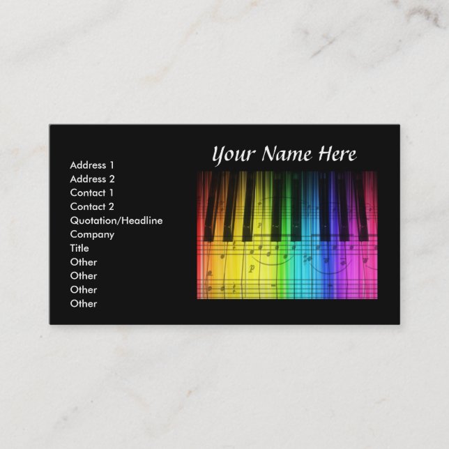 Colorf Piano Keyboard & Music Notes Business Card (Front)