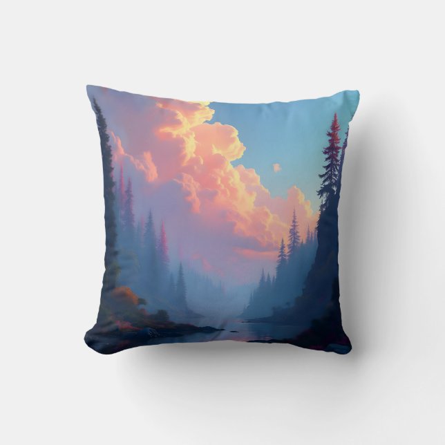 Colorfall Grove – Autumn Forest Landscape Throw Pillow (Front)