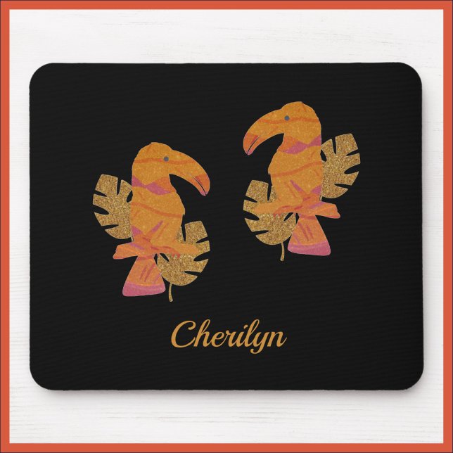 Colorfu Pink and Gold Glitter Tropical Toucan Bird Mouse Pad (Creator Uploaded)