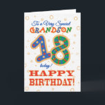 Colorful 18th Birthday for Special Grandson Card<br><div class="desc">A colorful 18th Birthday Card for a 'Very Special Grandson',  with a brightly patterned number 18 and the word 'Grandson',  with gold-effect outlines,  on a lightly textured background.</div>