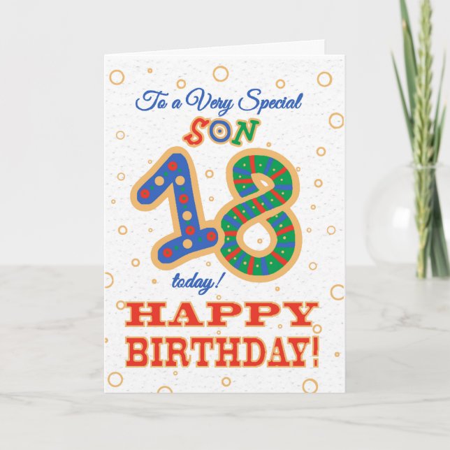 Colorful 18th Birthday for Special Son Card (Front)