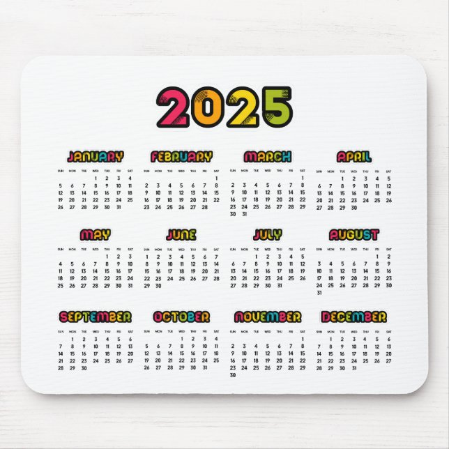 Colorful 2025 calendar mouse pad (Front)