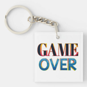 colorful 3D letters on a white square background Keychain