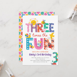 Colorful 3rd Birthday Invite, Three Times the Fun Invitation