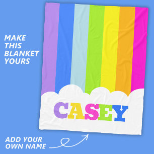 Colorful 5 letter name rainbow cloud  fleece blanket