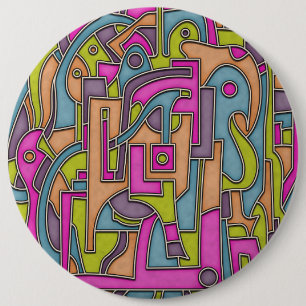 Colorful 60s Mod Geometric Abstract 6 Inch Round Button
