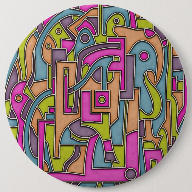 Colorful 60s Mod Geometric Abstract 6 Inch Round Button (Front)