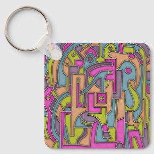 Colorful 60s Mod Geometric Abstract Keychain