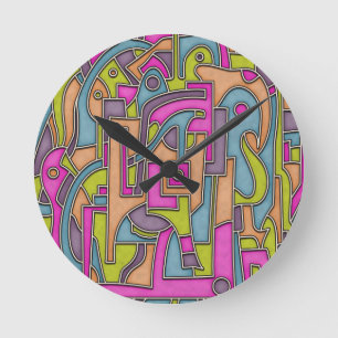 Colorful 60s Mod Geometric Abstract Round Clock