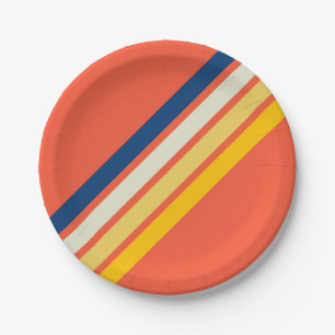 Colorful 70s 80s Retro Striped Stripes Paper Plate
