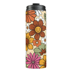 Colorful 70s style retro floral pattern. Vintage b Thermal Tumbler