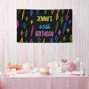 Colorful 80's Retro Neon Lightning Birthday Banner