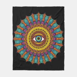 Colorful 90s Mandala Art -Trippy Third Eye Graphic Fleece Blanket