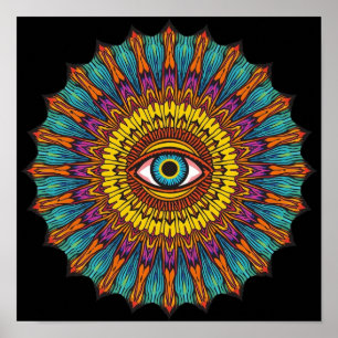 Colorful 90s Mandala Art -Trippy Third Eye Graphic Poster