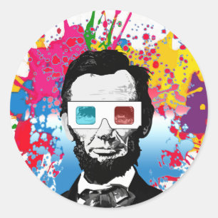 Colorful Abraham Lincoln 3D Glasses Paint Splatter Classic Round Sticker